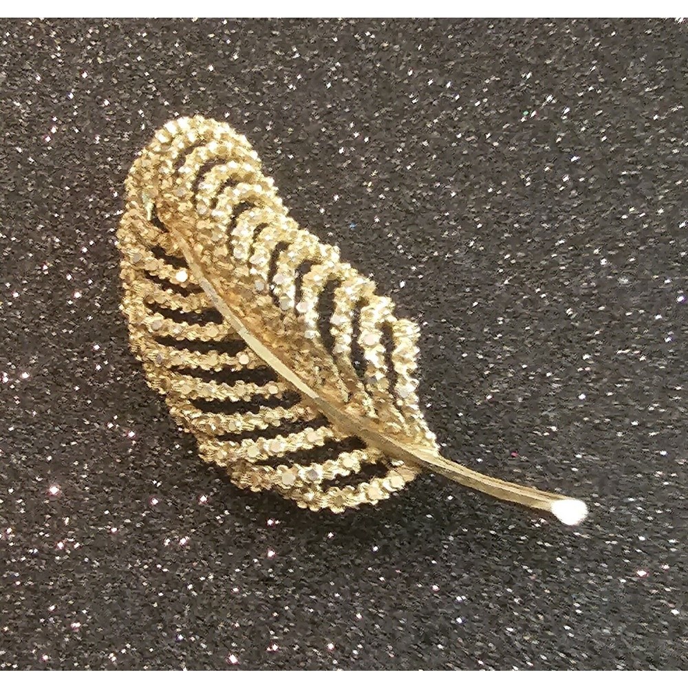 Vintage Brooch Signed BSK Pin Gold Tone Leaf Large MCM